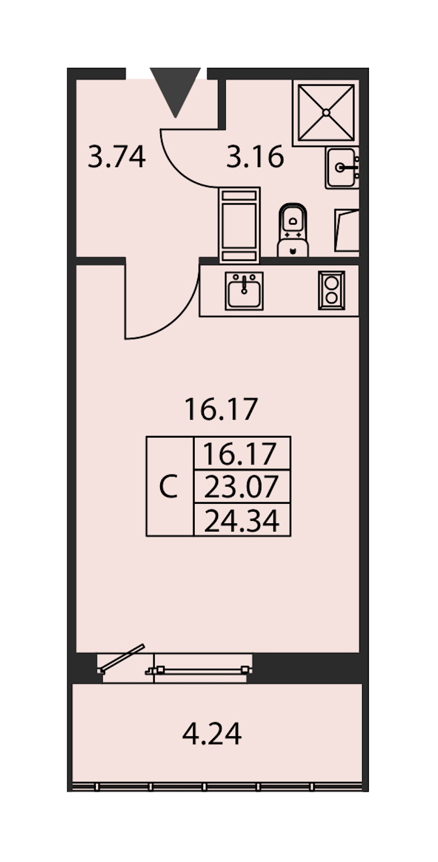 Квартира студия 23.07 м², 3/12 эт., ЖК «Полис ЛАВрики»
